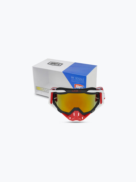 100% GOGGLES RED NOSE WHITE GOLD TINT WITH BOX