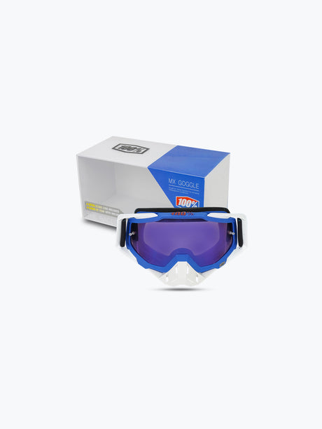 100% GOGGLES WHITE NOSE & FRAME BLUE TINT WITH BOX