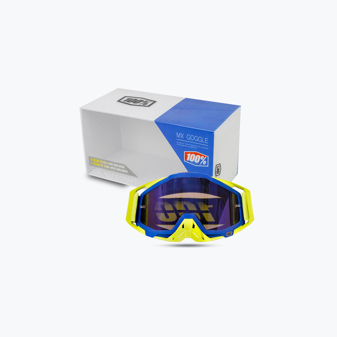 100% GOGGLES YELLOW NOSE BLACK BLUE TINT WITH BOX