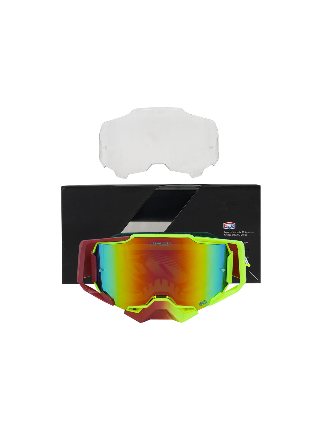 100% Armega Replica Goggles With Box RED YLW.F RED BLU Tint