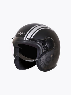 Vega Jet DX Old School With Visor Dull Black Silver