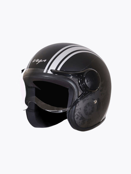 Vega Jet DX Old School With Visor Dull Black Silver