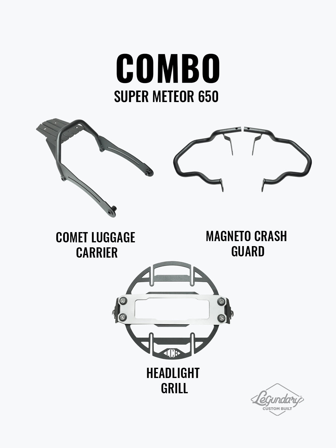 LCB Super Meteor 650 Combo Cosmic Headlight Grill,  Magneto Crash Guard & Comet Luggage Carrier