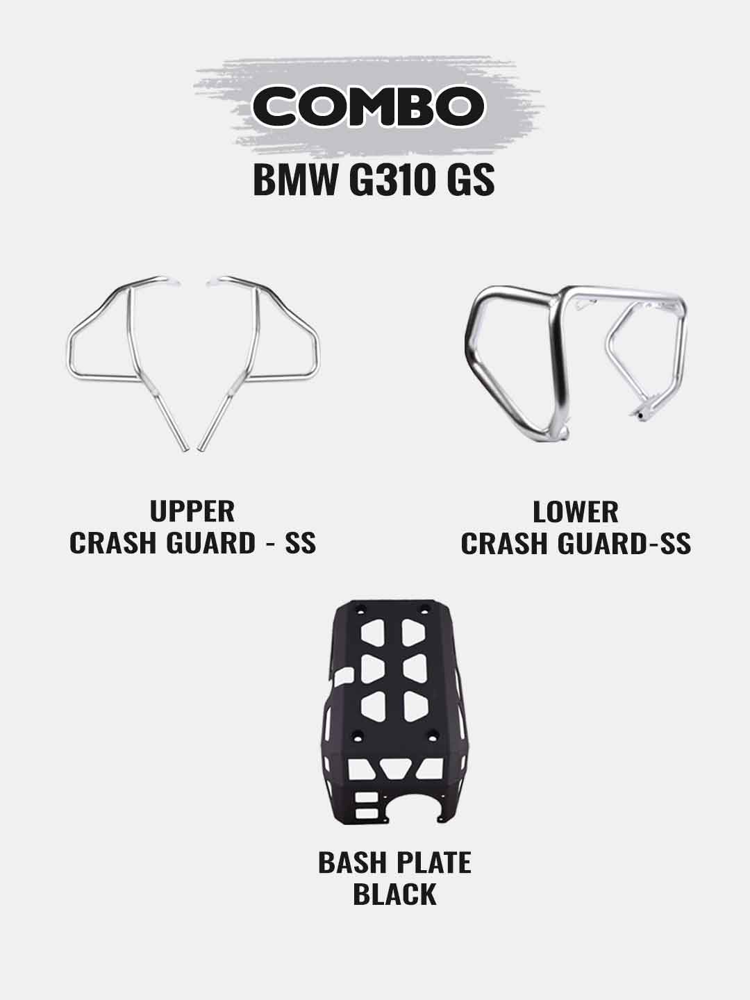 BMW G310GS Combo - Upper Crashguard SS+Lower Crashguard SS+Engine Guard Black