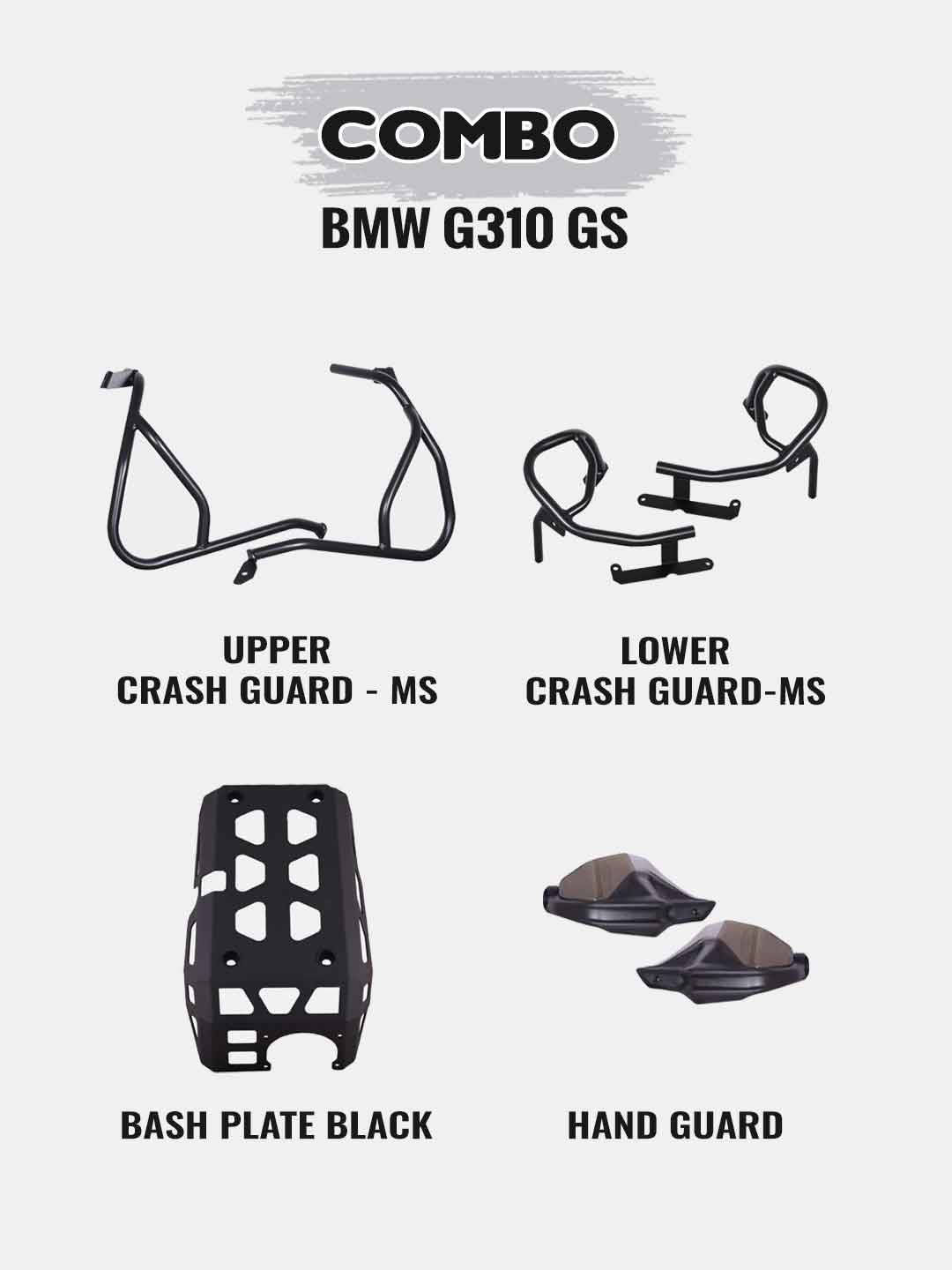 BMW G310GS Combo - Upper Crashguard Black+Lower Crashguard Black+ Engine Guard Black+Hand Guard Black
