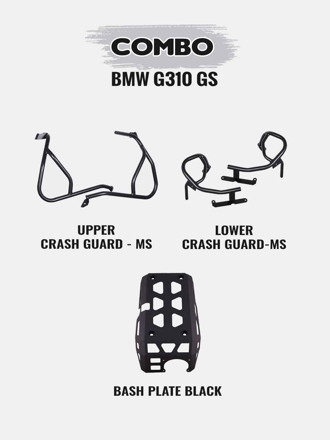 BMW G310GS Combo - Upper Crashguard Black+Lower Crashguard Black+Engine Guard Black