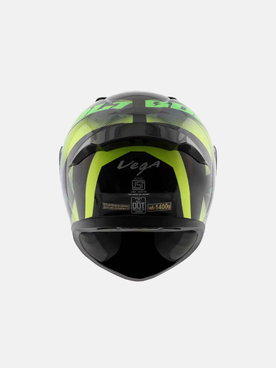 Vega Bolt Macho Black Neon Yellow Full Face Helmet