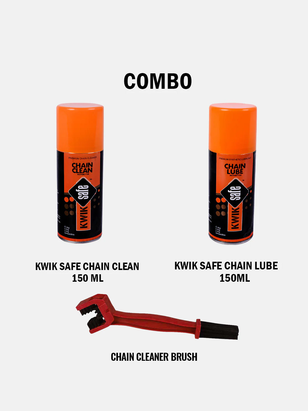 Kwik Safe Chain Clean 150 ML + Kwik Safe Chain Lube 150 ML + Chain Cleaner Brush Red