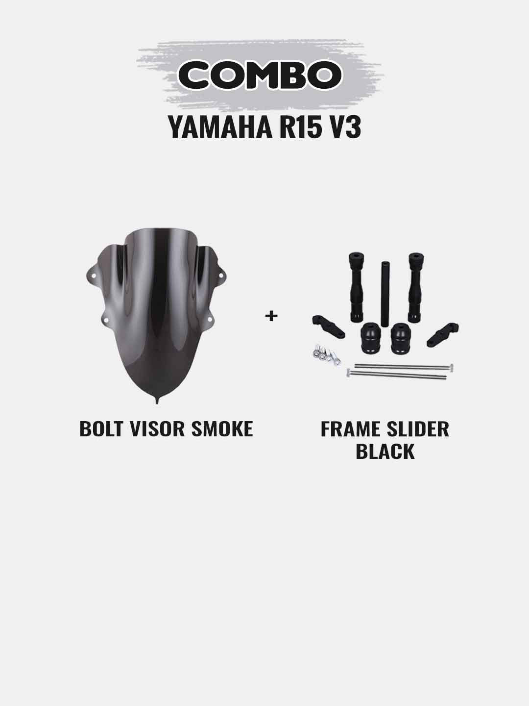 Yamaha R15 V3 Combo - Bolt Visor Smoke + Frame Slider Black