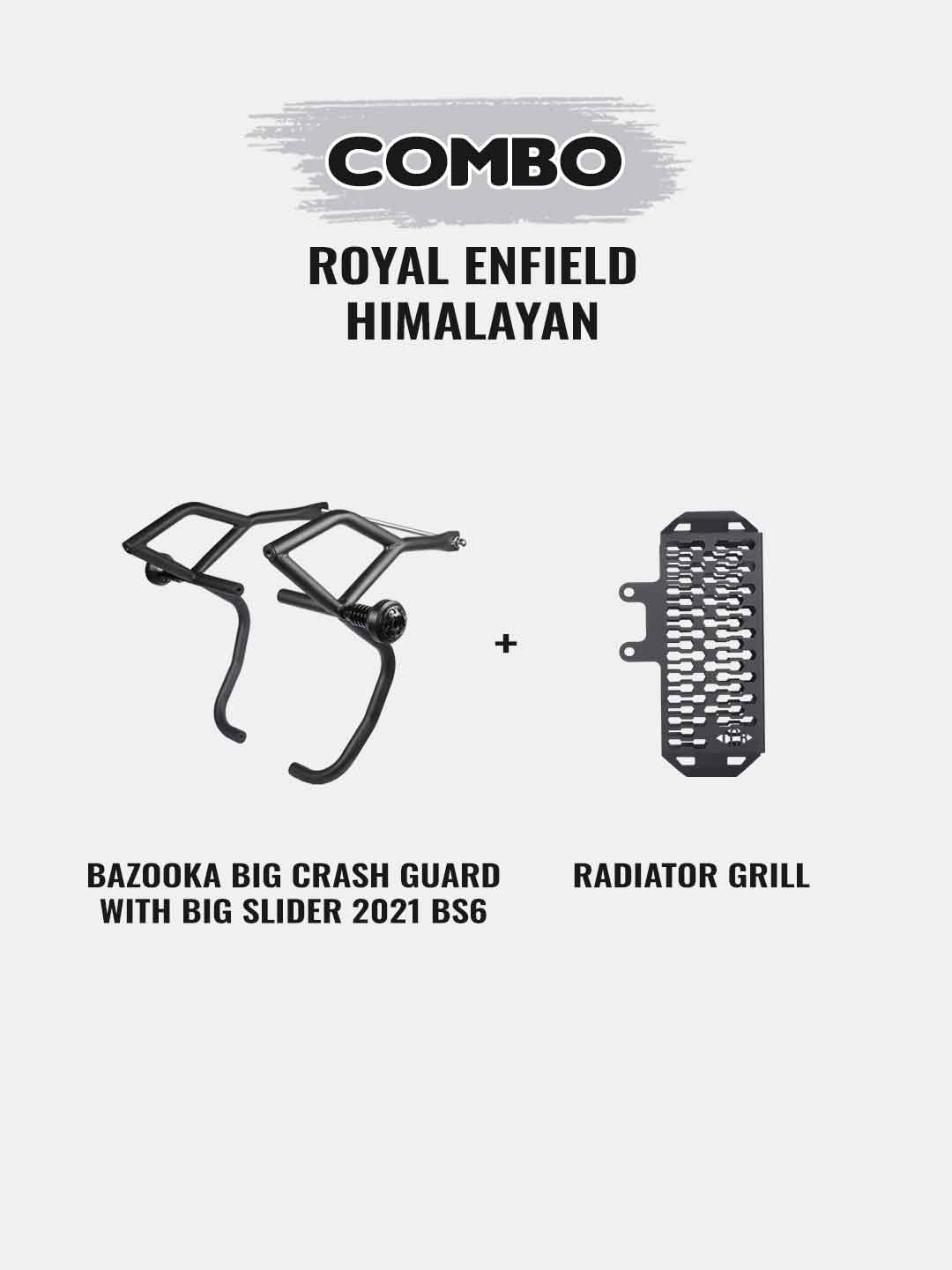 Himalayan Combo-Bazooka Big Crash Guard With Slider 2021 BS6+Radiator Grill Black